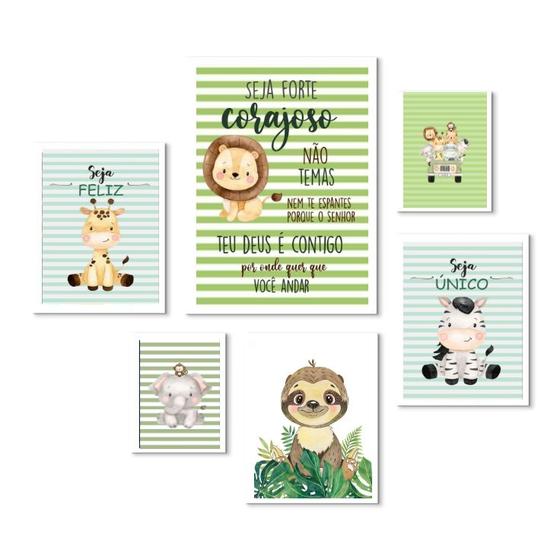 Imagem de Kit 6 Quadros Quarto Infantil Safari - Listradinho - com vidro