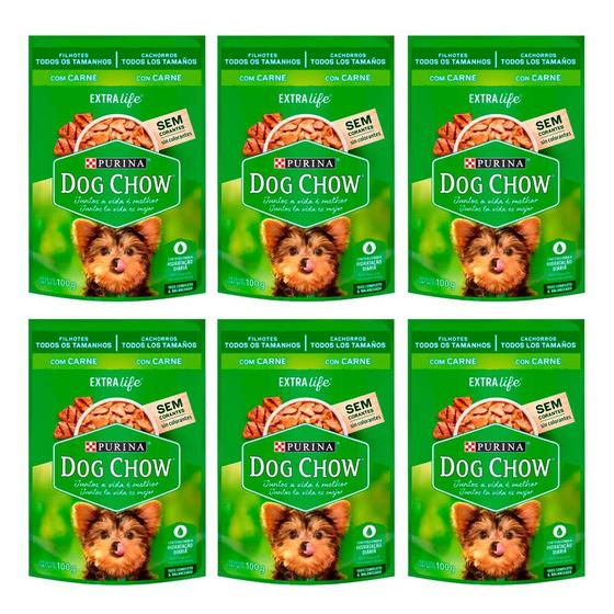 Imagem de Kit 6 Ração Úmida para Cachorro Dog Chow Filhotes Extra Life Sabor Carne em Sachê 100g