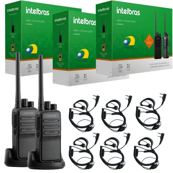 Imagem de Kit 6 Rádios Comunicador Intelbras RC3002 Com Fones Ouvido Microfone