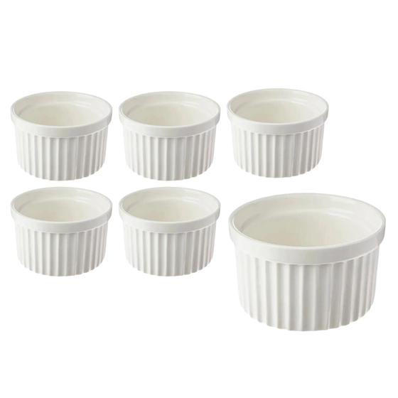 Imagem de Kit 6 Ramekin Porcelana Branca 100Ml Canelado Potinho Tigela