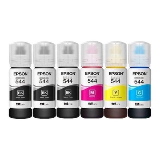 KIT 6 REFIL TINTAS T544 L3110 L3150 Original Menor preço em KIT 6 REFIL TINTAS T544 L3110 L3150 Original