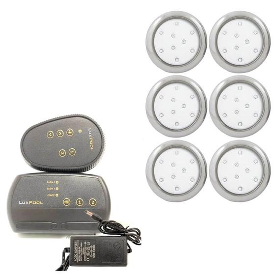 Imagem de Kit 6 Refletor LED Piscina RGB 9W Inox + Central Compacta