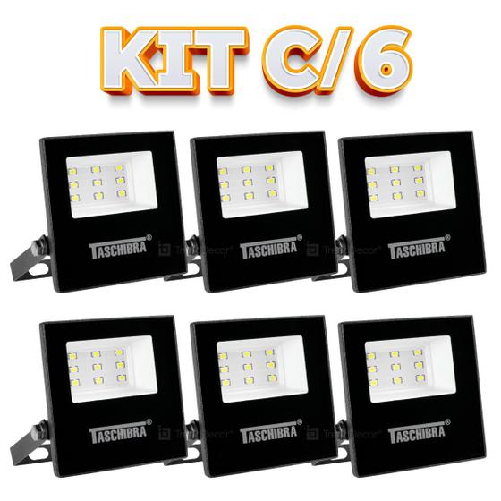 Imagem de Kit 6 Refletores Taschibra TR LED 10 Slim 10W Preto