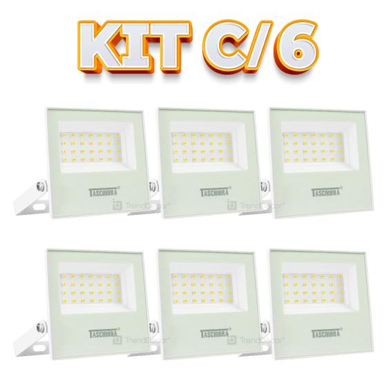 Imagem de Kit 6 Refletores Taschibra TR LED 30 Slim 30W Branco