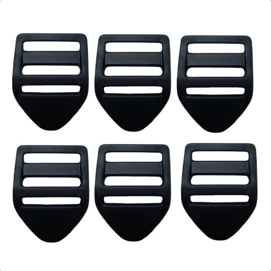 Imagem de  Kit 6 Reguladores Castelinho 30mm Plástico Preto para Ajuste de Alças em Mochilas, Bolsas, Malas e Bags - Resistente
