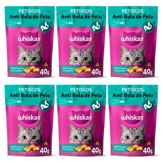 Imagem de Kit 6 Sachês Petiscos Para Gato Whiskas Anti Bola De Pelo