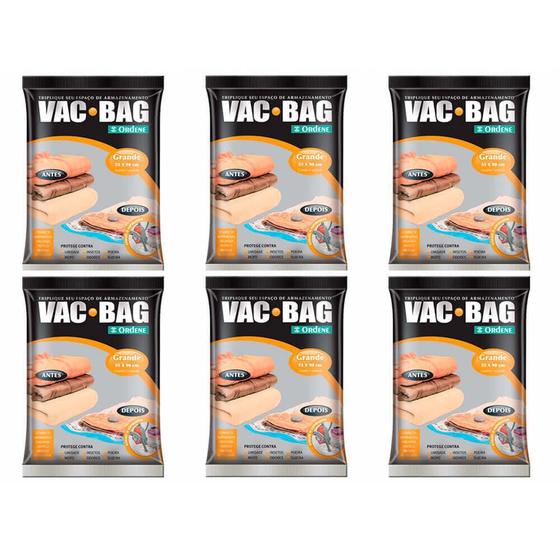 Imagem de Kit 6 Saco para Armazenagem a Vácuo Vac Bag Impermeável Para Closet 55 x 90 cm Grande