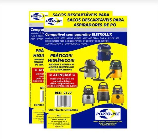 Imagem de Kit 6 Sacos Aspirador Pó Electrolux A10, AQP, GT2000, FLEX - Porto Pel