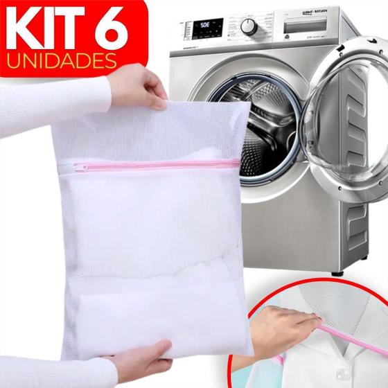 Imagem de Kit 6 Sacos Para Lavar Roupas Delicadas Intima Tamanho Médio