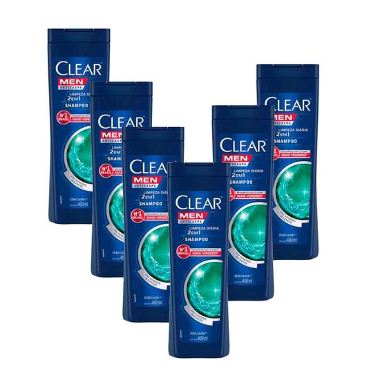 Imagem de Kit 6 Shampoo Anticaspa Clear Men Limpeza Diária 2 em 1 - 400ml