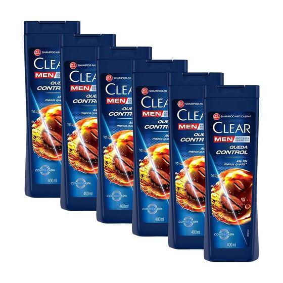 Imagem de Kit 6 Shampoos Clear Men Anticaspa Queda Control 400ml