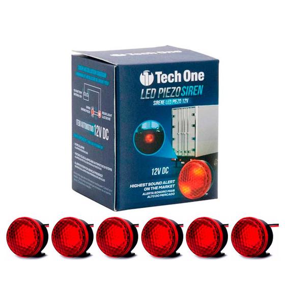 Imagem de Kit 6 Sirene Piezo 6 Tons Com Led Vermelho 12v Marcha Ré Top Universal - Tech One