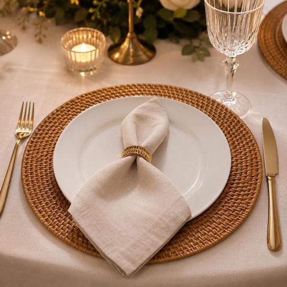 Kit 6 Sousplat Estilo Rattan Dourado 33cm Polipropileno