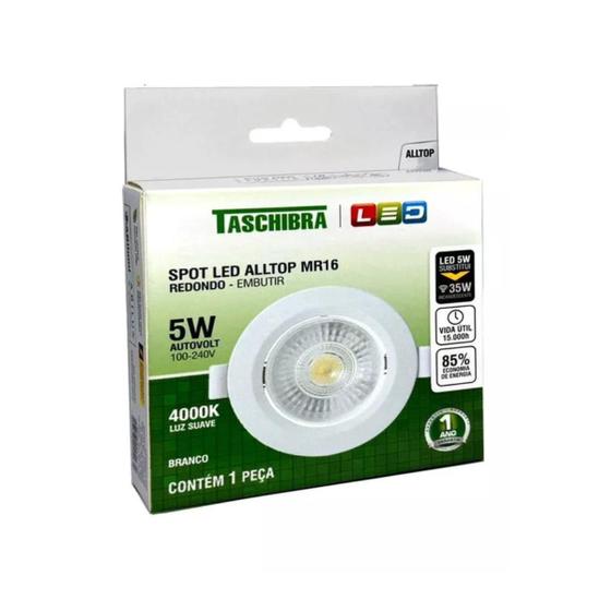 Imagem de Kit 6 Spot Led 5W Embutir Redondo  Mr16 Bivolt Taschibra