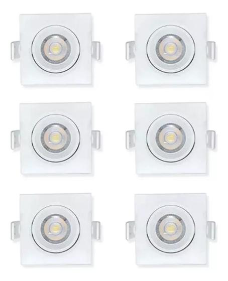 Imagem de Kit 6 Spot Led Embutir Quadrado Direcional 7w Branco Quente