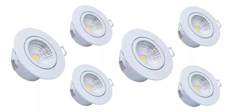 Imagem de Kit 6 Spot Led Embutir Redondo Direcional 3w Branco Quente