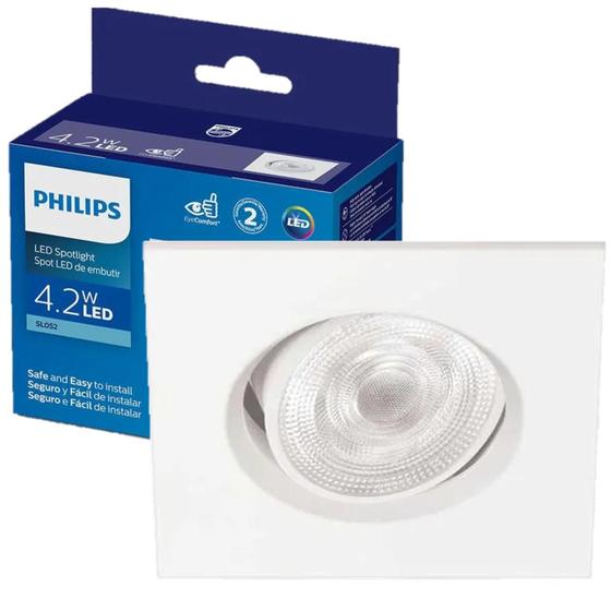 Imagem de Kit 6 Spot Led Philips Quadrado Embutir 4.2w Luz Quente 2700K