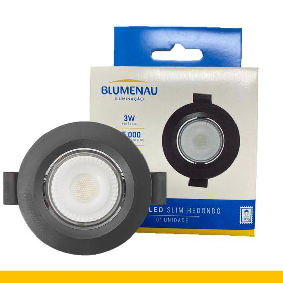 Imagem de Kit 6 Spot Led Preto Redondo Embutir 3w Branco Quente 3000k