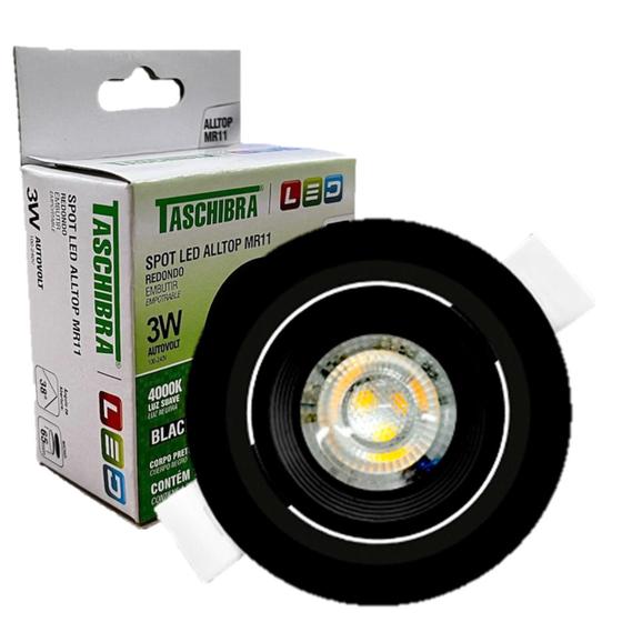 Imagem de Kit 6 Spot Led Redondo Preto Embutir 3w Branco Neutro 4000K