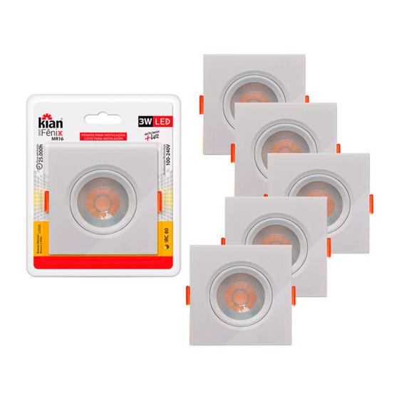 Imagem de Kit 6 Spots Led De Embutir 03w 6000k Quadrado Kian