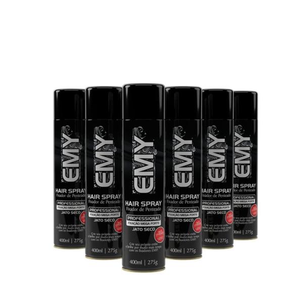 Imagem de Kit 6 Spray Fixador de Penteado Fixação Mega Forte EMY 400ml