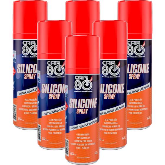 Imagem de Kit 6 Spray Silicone Lubrificante 300 ml Car 80