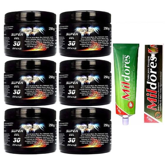 Imagem de Kit 6 Super Gel 30 Ervas 250G + 1 Pomada Mil Dores 100G