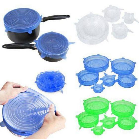 Imagem de Kit 6 Super Tampas Potes Universal Stresh Silicone Premium