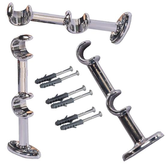 Imagem de Kit 6 Suportes Metal Para Cortina Varão Duplo 19Mm Cromado