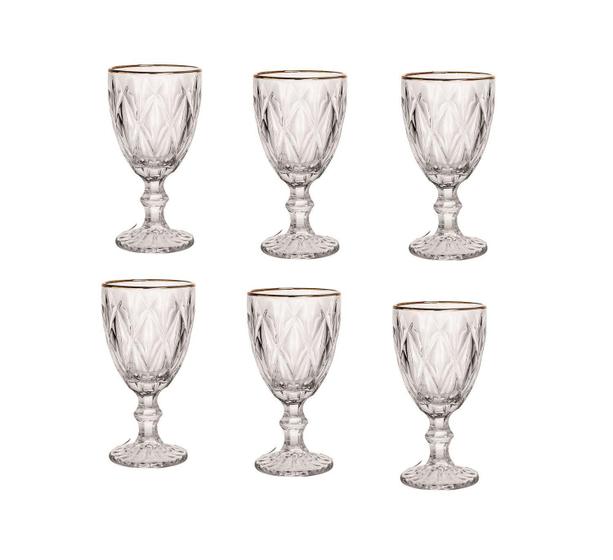 Imagem de Kit 6 Taças de Vidro Diamante Clear Com Borda Dourada 300ml - Class Home