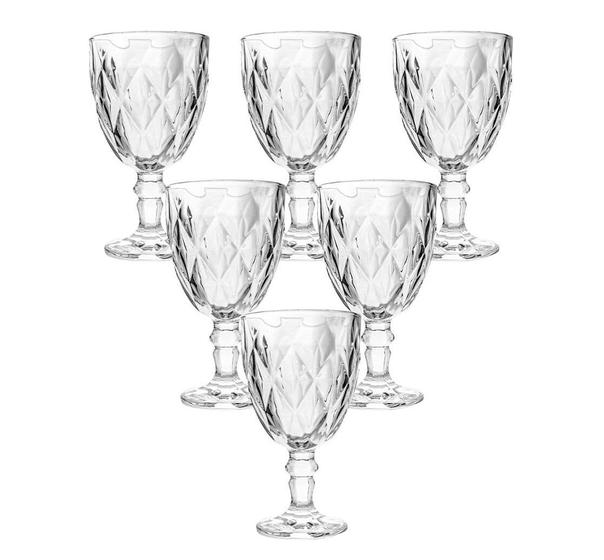 Kit 6 Taças Luxo Diamond 340ml Água Vinho Diamante Menor preço em Kit 6 Taças Luxo Diamond 340ml Água Vinho Diamante
