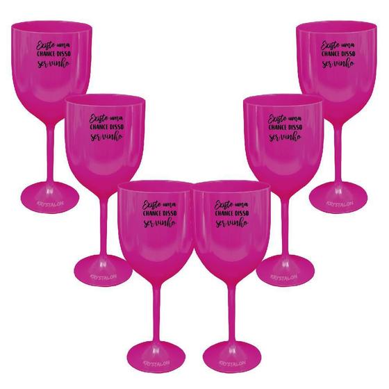 Imagem de Kit 6 Taças Vinho Rosa Acrílico Personalizadas