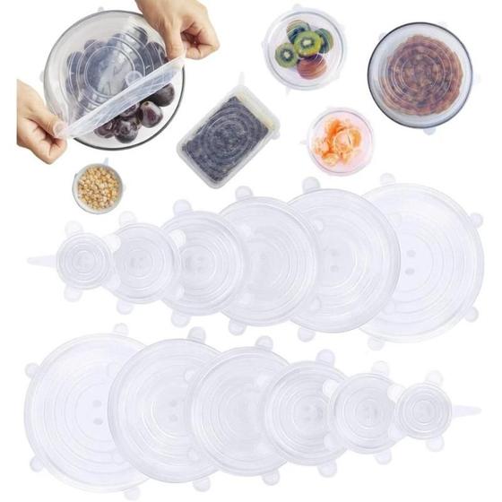 Imagem de Kit 6 Tampas Tampa Silicone Elastica Reutilizável Elástica Para Potes Panela Cozinha Flexivel