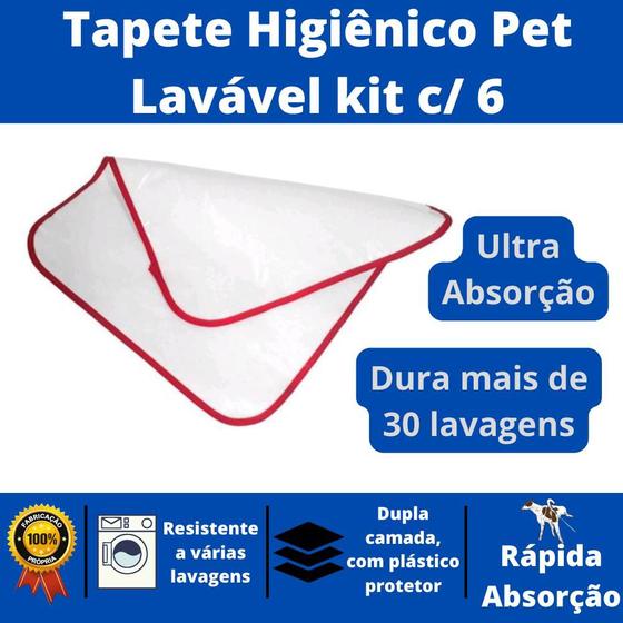 Imagem de Kit 6 tapete higiênico pet lavável reutilizável 50x45cm