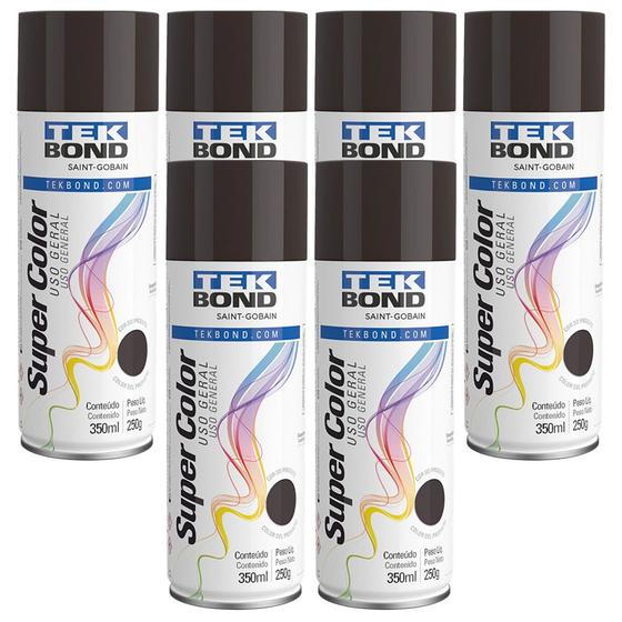 Imagem de Kit 6 Tekspray Tinta Super Color Uso Geral Marrom 350ml