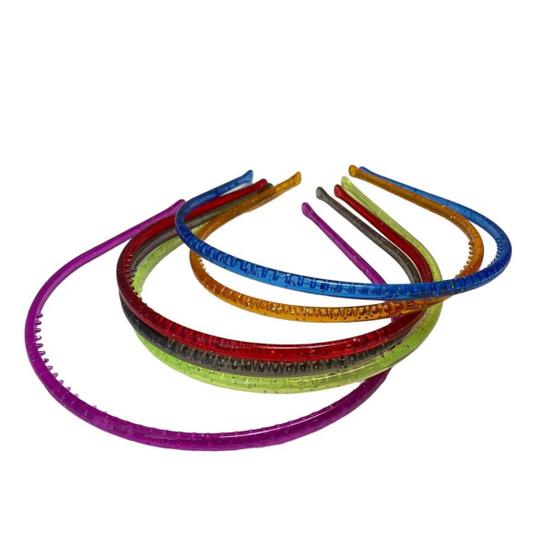 Imagem de Kit 6 Tiaras Arco Liso Colorido Com Glitter 11Cm Carnaval