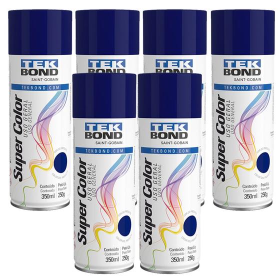 Imagem de Kit 6 Tinta Spray Uso Geral Tekbond Azul Escuro 350ml