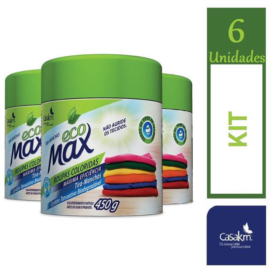 Imagem de Kit 6 Tira Manchas Pó Roupas Coloridas 450g Eco Max CasaKm