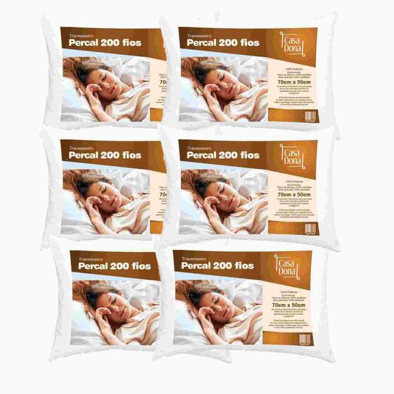Kit 6 Travesseiros 100% Algodão Percal 200 Fios Fibra Siliconizada Antialérgico 70 x 50cm Casa dona Menor preço em Kit 6 Travesseiros 100% Algodão Percal 200 Fios Fibra Siliconizada Antialérgico 70 x 50cm Casa dona