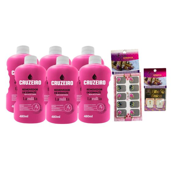 Imagem de Kit 6 und Removedor de Esmalte Cruzeiro 480ml + Adesivo Unhas