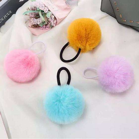 Imagem de Kit 6 unidades de elástico rabico moda feminina pompom veludo para moças estilosas