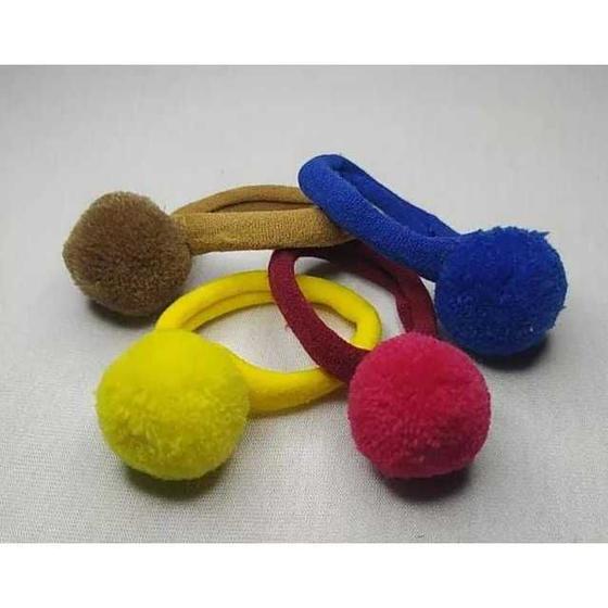 Imagem de Kit 6 unidades de fecho com 4 mini elástico rabico infantil colorido com pompom divertido tendência