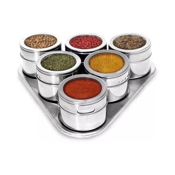 KIT 6 unidades de Porta Condimentos Tempero Inox Magnético Imã Geladeira - WSL PROMOCOES Menor preço em KIT 6 unidades de Porta Condimentos Tempero Inox Magnético Imã Geladeira - WSL PROMOCOES
