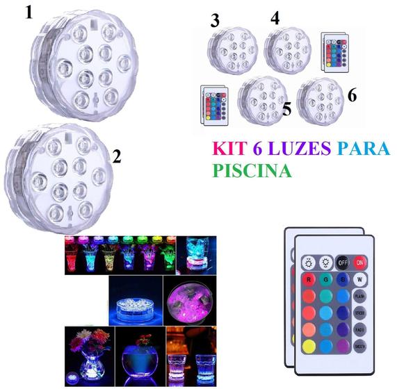 Imagem de Kit 6 UNIDADES luz Piscina Led Rgb Colorida+controle Remoto - EMB-ECOMMERCE-LUMINAI