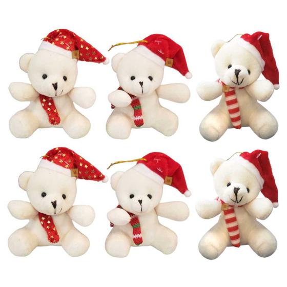 Imagem de Kit 6 Ursos Branco Pelúcia Enfeite Decoração Árvore de Natal