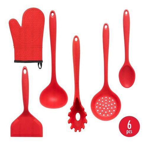 Imagem de Kit 6 Utensílio Silicone Conchas Espatula Luva Térmica Forno