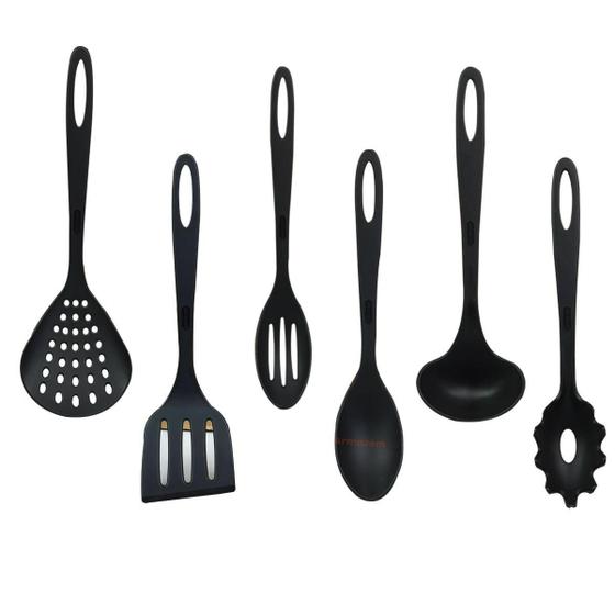 Imagem de Kit 6 Utensílios Nylon Espátulas Culinárias Cozinha - Preto