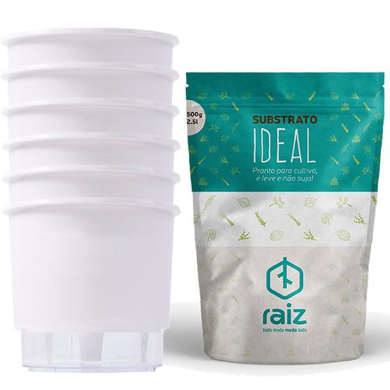 Imagem de Kit 6 Vaso Autoirrigável Branco N2 com Substrato p/ Temperos
