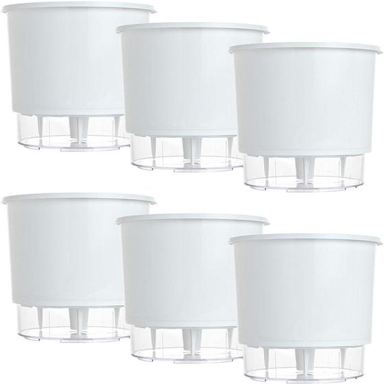 Imagem de Kit 6 Vaso Raiz Auto Irrigável N4 21X18 Branco Plantas Promo