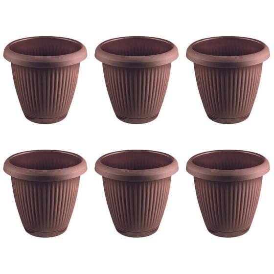 Imagem de Kit 6 Vasos de Flor Plástico Pequeno c/Prato 1,4 Litros Moderno Decorativo